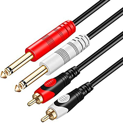 TanQY Dual 1/4 inch 2 x 6.35mm TS Mono Male Jack to Dual RCA male Audio Cable,Tan QY for Phono Microphone Mic Mixer Amplifier,RCA Audio Wire Cords, Interconnect Cable (3M/10Ft)