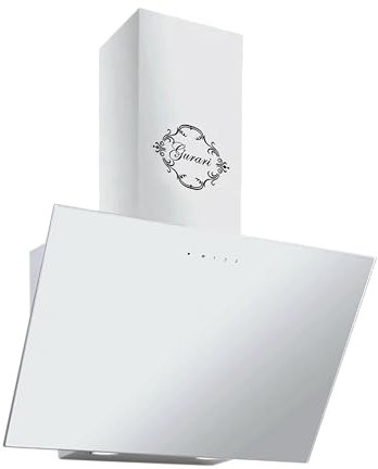 GURARI kopffrei Dunstabzugshaube 60 cm Wandmontage 286 WH 6 Prime Kopffreihaube Weiß Glas | Wandhaube Umluft/Abluft | Abzugshaube 1000m³/h mit Fernbedienung | Randabsaugung, TouchControl, Timer
