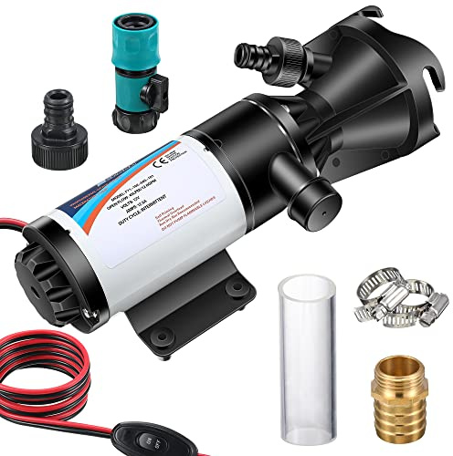 RV Macerator Pump for Sewage, 12V RV Portable Waste Chopper Pump for Camper Trailer Boat, 12GPM Suction 10 Feet Lift, 30s Run Dry Protection