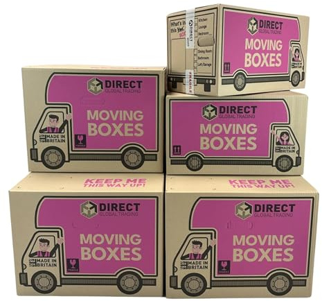 Pack of 3 Extra Large and 2 Large Moving House Quality Cardboard Boxes with Fragile Tape Room Checklist and Carry Handles