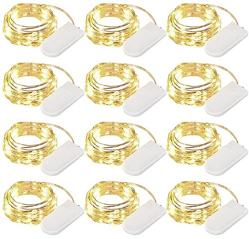 Encham 12 Stück Lichterketten aus Kupferdraht Warmweiß 2m 20 LED Batterie Knopfzelle Partybeleuchtung Weihnachtslichterkette für Party Hochzeiten Innen und Außen Weihnachtsdeko