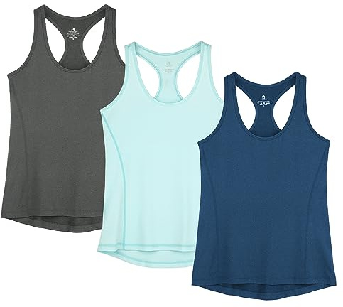 icyzone Camiseta de Tirantes Fitness Deportiva Mujer, Pack de 3