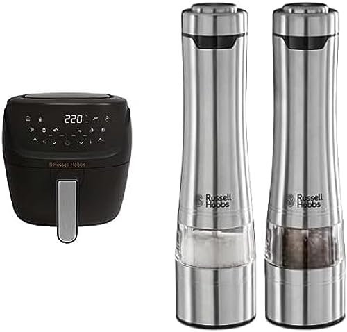 Bundle Set: Russell Hobbs Heißluftfritteuse L 4l [7 Kochfunktionen|10 Programme] AirFryer 27160-56 & Russell Hobbs Salz und Pfeffer Mühle elektrisch [2er Set] Edelstahl 23460-56