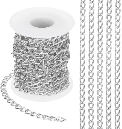 PATIKIL 16.4Ft Aluminium Curb Chains Twisted Links, 9x6mm Curb Chain Spool Jewelry Making Chains Craft Chain for Necklace Bracelet Earring, Silver