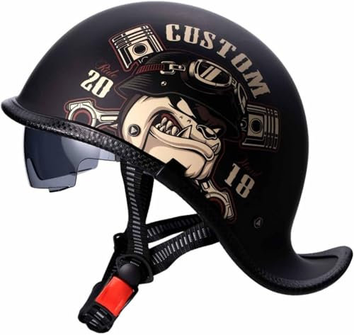 GKCEGHKS Motocicleta Casco Casco Media Cara Retro Medio Casco Scooter Casco Jet de Media Concha Vintage Cascos Bicicleta Confortable ECE Homologado para Hombres y Mujeres Adultos