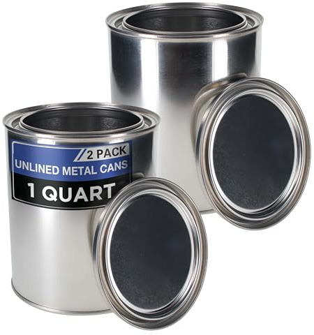 Master Elite 1 Quart Unlined Empty Metal Paint Can Bucket with Lids, 2-Pack