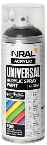 INRAL Vernice spray – nero intenso RAL 9005 vernice spray universale 400 ml. Bomboletta spray per metallo, plastica, legno e pietra, alta copertura, resistente alla pioggia e ai raggi UV, per interni