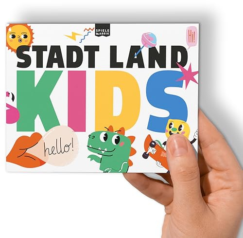 Stadt Land Fluss Kinder Kids MINI Familienspiel für Kinder, Familie Der Spielblock A6 Quiz Lustiges Familienspiel mit 12 Kategorien | Spiele-Klassiker ab 8 J. als Reisespiel, Spieleabend mit 50 Blatt