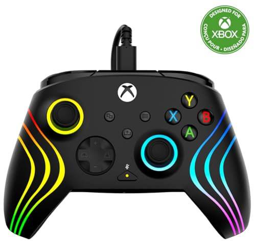 Turtle Beach Afterglow Wave Controller Noir Manette de jeu RGB filaire - Licence pour Xbox Series XS, Xbox One et Windows - Boutons programmables, gachettes à effet Hall, commandes audio
