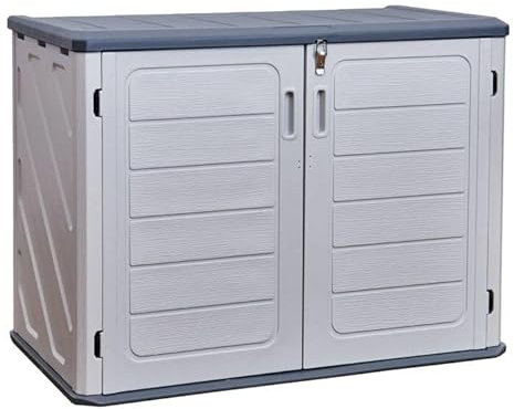 Aweather Outdoor Garden Storage Box, Outdoor Shed, Grey and White, Double Door Design with Lock-132 x 72 x 99.5 cm