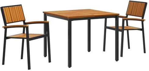 vidaXL Garten Essgruppe 3 pcs Schwarz Massivholz Akazie, Garten und Terrasse, Moderne Essgruppe für draußen, zeitgemäße Patio-Kollektion, Lounge-Set