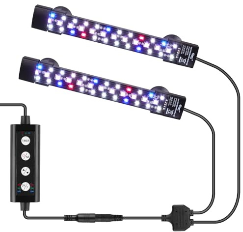 hygger Dual Channel Submersible Éclairage Aquarium LED, 12W Full Spectrum LED Light Aquarium, Lampe Aquarium avec 3 Rangées de Perles, 7 Couleurs et Luminosité Réglable pour Aquariums de 15-60L (2)