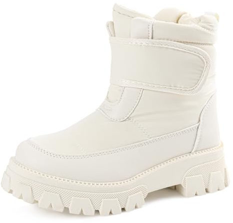 Wulubaba Boys Girls Snow Boots Waterproof Outdoor Toddler Snow Boots Warm Cozy Faux Fur Lining, Anti-Slip Ankle Winter Boots for Toddler/Little/Big Kids, White, Size 13