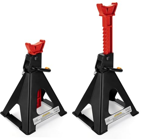 Axle Stands 6 Ton, Heavy Duty Jack Stands with Double Locking Pins, Large Foot Base, Steel Car Support Stands for SUVs, Pickup Trucks, Cars and Vans, 13,000 lbs Capacity, Height 380-600 mm, 1 Pair