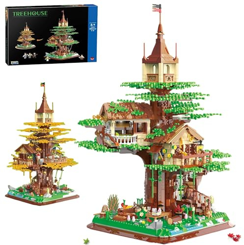 Unativer 2-in-1 Wald Baumhaus Bausteine Bausatz, 3380 Stück Mini-Steine, Kreatives Holz-Waldhaus Modell Spielzeug, Weihnachts und Geburtstagsgeschenke für Erwachsene, Mädchen und Jungen ab 12 Jahren