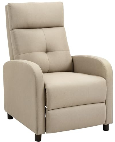 HOMCOM Sillón Relax Reclinable Manual, Sillón Relax de Lino con Apertura Push, Reposapiés, Respaldo Alto, Acolchado Grueso, Butaca Reclinable hasta 155º para Salón, Dormitorio, Oficina, Beige