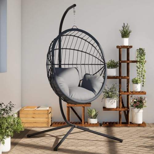 Cadre de fauteuil suspendu en acier noir, cadre de chaise robuste en forme de C avec pied en croix pour intérieur et extérieur, construction en acier pour hamacs et fauteuils suspendus