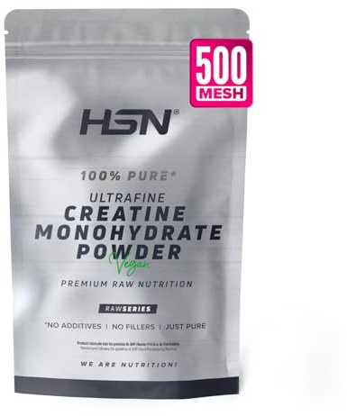 HSN Creatina Monohidrato 500g en Polvo Sin Sabor | Ultrafina 500 Mesh | 100% Pura Sin Añadidos | Vegano, Sin Gluten, No GMO | Formato Sin Dosificador
