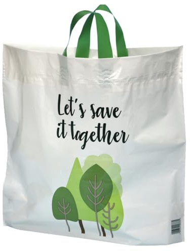 Strong 'Bag for Life' Large Flexi-loop Handle Carriers | 90% Recycled UK Plastic (10 Bags)