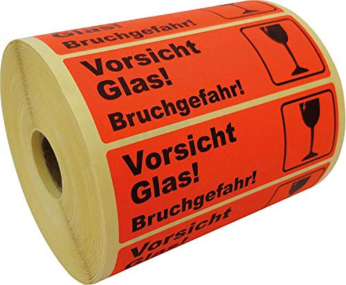 PROLAC – 1000x „VORSICHT GLAS“ Warnhinweis Aufkleber (Warnaufkleber) für zerbrechliche Warensendungen | Sticker selbstklebend | Warnetiketten Bruchgefahr | Kein Klebeband/Kleberolle