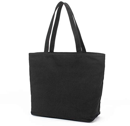kuou Black Tote Bag, Cotton Heavy Duty Large Canvas Bag Reusable Grocery Bag Shopping Bag with Shoulder Carrier Bags for Girls Women
