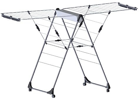 LAUNDRYSpecialist étendoir Linge - 29m de Longueur d'étendoir - 4 roulettes gratuites incluses - étendoir pour Le Linge Long, séchoir à Ailes pour Un Rangement Peu encombrant - Fabriqué en Italie