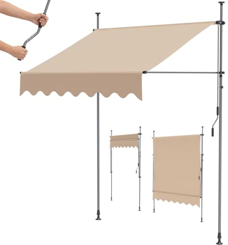 Tenda da Sole, Tenda da Balcone Avvolgibile a Barra Quadra con Manovella, Regolabile in Altezza, 250 x 120 cm, Beige