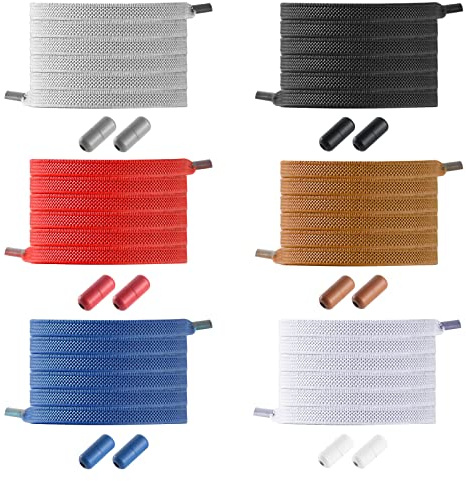Cordones Elásticos Zapatillas, 6 Pares Cordones Elásticos sin Nudo con Hebilla Metal, Cordones Elasticos para Niños Y Adultos, Planos Shoelaces Cordones de Zapatos - Multicolor