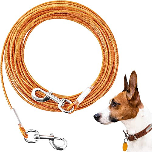 Mi Metty Cable de amarre para perros, 30 pies, cable de amarre resistente para perros grandes de hasta 125 libras, línea de amarre duradera para exteriores y patio
