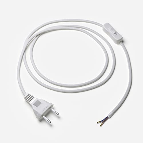 Lightstock Textilkabel-Zuleitung mit Euro-Stecker und Schalter, 250cm, 2x0,75mm², weiß