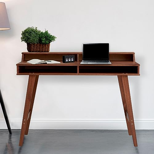 IDIMEX Bureau secrétaire Luna avec niches 110 x 84 x 54 cm, en Bois de pin Massif, Rangement élégant et Compact, Petit Bureau, Brun foncé