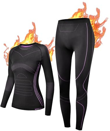NOOYME Sous Vêtement Thermique Femme Fonctionnel Ensemble Ski Antibactérien Chaud Flexible Respirant Tenant Chaud pour Automne Hiver