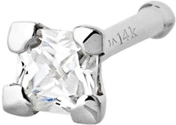 Jewelry Avalanche V-Prong Set 2mm Princess Cut Moissanite 14K White Gold Nose Bone Stud - Unisex 22G Ball-end Nose Ring Stud - April Birthstone NBWG-20PSMNT