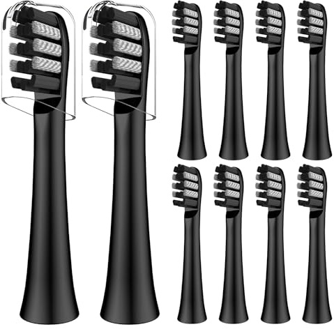 Toothbrush Replacement Heads Compatible with Colgate 360 Sonic Power Charcoal Battery Toothbrush, 10 Pack, Black