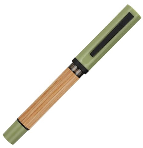 Jinhao 58 Wooden Fountain Pen Black Clip,Fine Nib Ink Pen with Refillable Ink Converter Smooth Writing Instrument (Morandi Green)