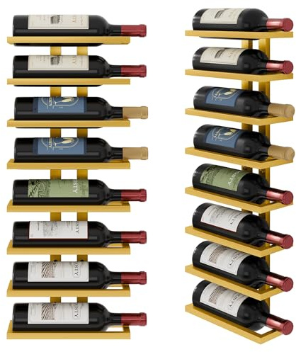 FAVOOSTY Botellero de Pared, Botellero Vertical, Estante para Botellas con 8 Niveles, 8 Botellas de Vino, Soporte para Botellas, Estante de Metal para Botellas de Vino, para Comedor, Bodega, Dorado