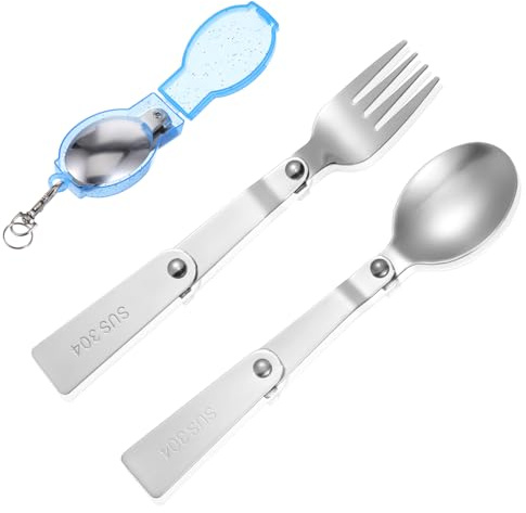 Giantree 2 Stück Faltbares Löffel und Gabelset, Klappgabeln Löffelset, Edelstahl Faltbarer Löffel und Menügabel mit Zwei Kunststoffbehältern für Reisen Camping Picknick Outdoor-Aktivitäten(Stil A)