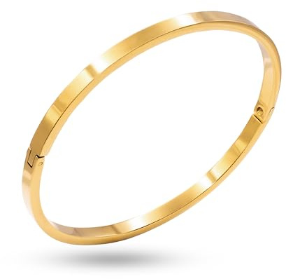 AVERELLE® Damen Armreif 18k vergoldet – Goldener 316L Edelstahl Armreif, 3 mm filigran, 63 mm Innendurchmesser, wasserfest, hypoallergen, Geschenk für Frau, Freundin