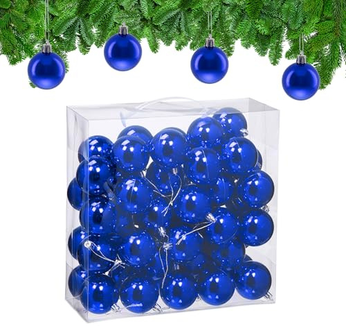 Relaxdays Weihnachtskugeln im 50er Set, Kunststoff, D: 6 cm, Festliche Weihnachtsbaumdeko, Baumschmuck glänzend, blau