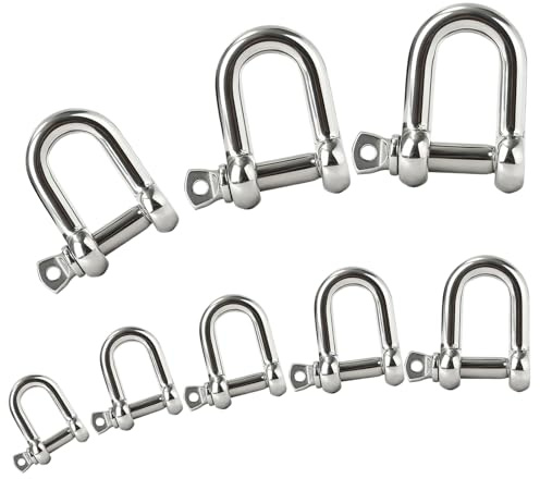 Manille en Forme de D Acier Inoxydable 304 8mm Robuste Manilles de Levage Forme de D avec Boulon à Œil Pour Gréement, Corde Marin, Charges Lourdes (6PCS)