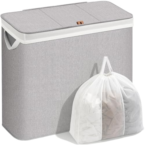 STORAGE MANIAC Triple Laundry Hamper with Lid, Metal Frame Laundry Baskets