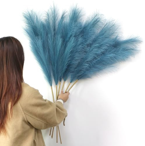 YiYa Pampasgras Kunstblumen Deko 6 Stück 104CM Künstliches Pampasgras Pampasgras Groß Trockenblumen Strauß Boho Deko für Büro Dekor Wohnzimmer Hochzeit Schlafzimmer (dunkelblau)