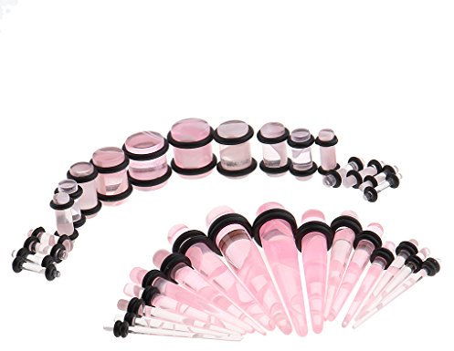 B Baosity 32 Stücke Dehnstab Acryl Dehner Dehnstift Dehnungstab Set für Expander Tunnel Tunnelset - Rosa