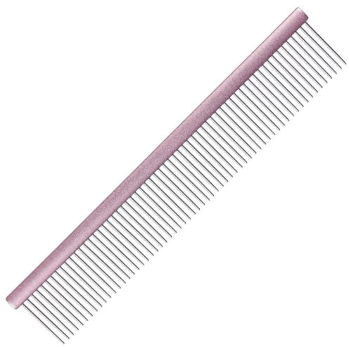 GROOM PROFESSIONAL Spectrum Kamm 50/50 - Hundekamm - Kurze 36mm Zähne - Perfekter Kamm für Rassen mit dickerem Fell - Ideal für mittlere oder größere Hunde - Hellrosa, 25cm