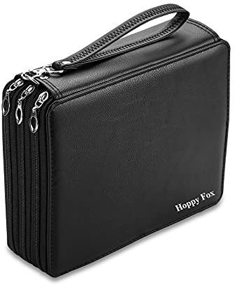 Happy Fox Large Pencil Case, Made from Strong and Durable PU Material That is Easy to Clean. Painting Pen Bag has Three compartments and Holds up to 120 Watercolour Pencils (Black)