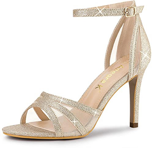 Allegra K Damen Glitzer Knöchelriemen Stiletto Heels Sandalen, gold, 39 EU