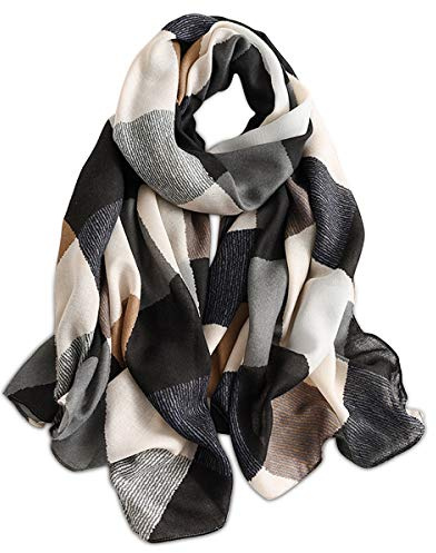 LumiSyne Sciarpa Primavera per Donna e Ragazze - Cotone Morbido e Sottile, Colori Misti, Modello Geometrico e Lettera - Scialle Stole Caldo Moda