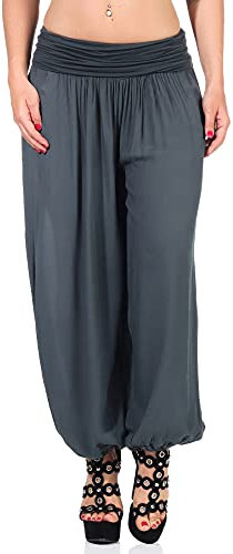 Damen Yoga Freizeithose Haremshose Pumphose Lange Leinen Hose Pluderhose Sommerhose Neu (648) Anthrazit