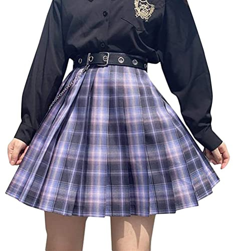 ORANDESIGNE Gonna Corta a Pieghe da Donna Gonna Scozzese Donna Plissettata Gonna Svasata Tennis a Vita Alta Elastica Sottile Minigonne Uniforme Scolastiche A Viola M