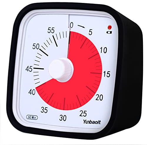 Visueller Timer, Yunbaoit Verbesserter 60 Minuten Countdown Timer für Kinder Erwachsene mit Alarm bei Niedrigem Batteriestand, Leises Zeit Management Werkzeug mit optionaler Alarm (Schwarz)